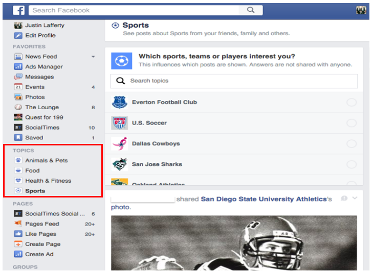 Facebook Topics Sports