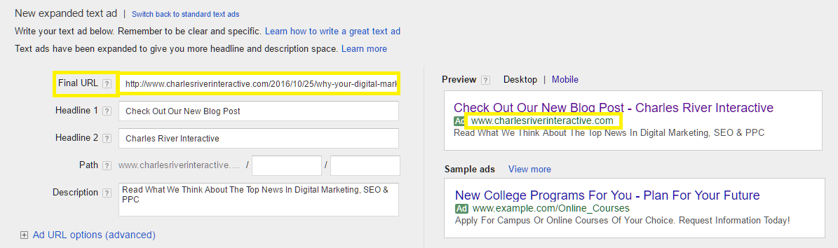 New Expanded Text Ad Google